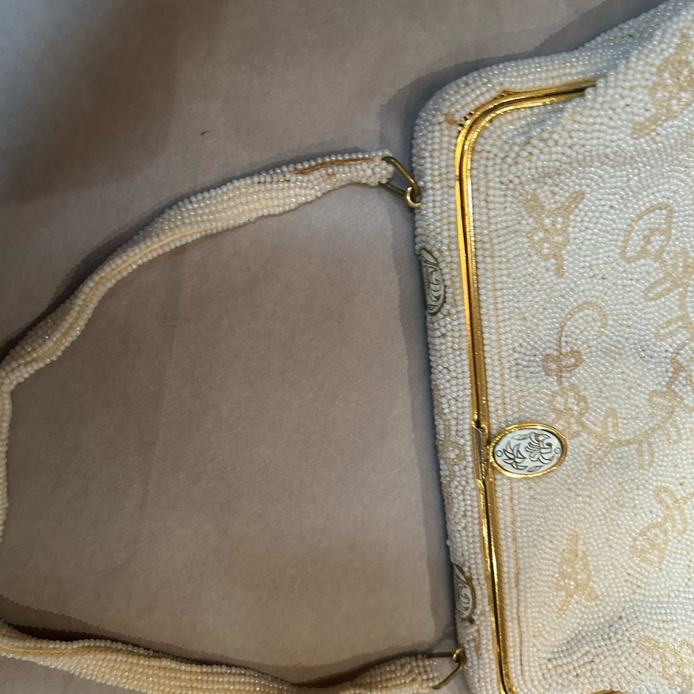 Vintage White Beaded Evening Bag Wedding Clutch Handbag Formal Handbeaded Prom - Picture 11 of 11